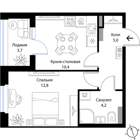 34,3 м², 1-комнатная квартира 6 139 700 ₽ - изображение 1