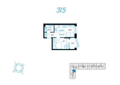 37,2 м², 1-комнатная квартира 5 500 000 ₽ - изображение 49
