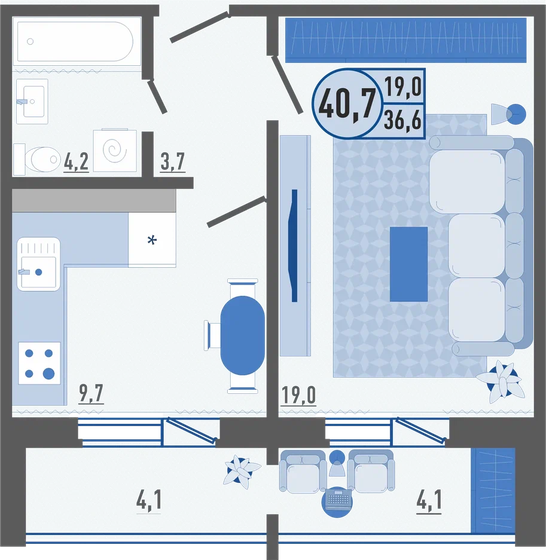 40,7 м², 1-комнатная квартира 3 553 110 ₽ - изображение 1