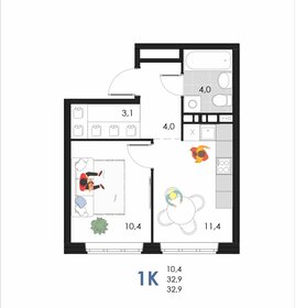 Квартира 32,9 м², 1-комнатная - изображение 1