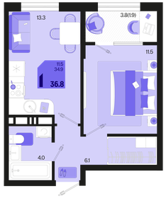 Квартира 36,8 м², 1-комнатная - изображение 1