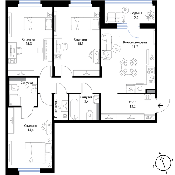 85,9 м², 3-комнатная квартира 14 688 900 ₽ - изображение 1