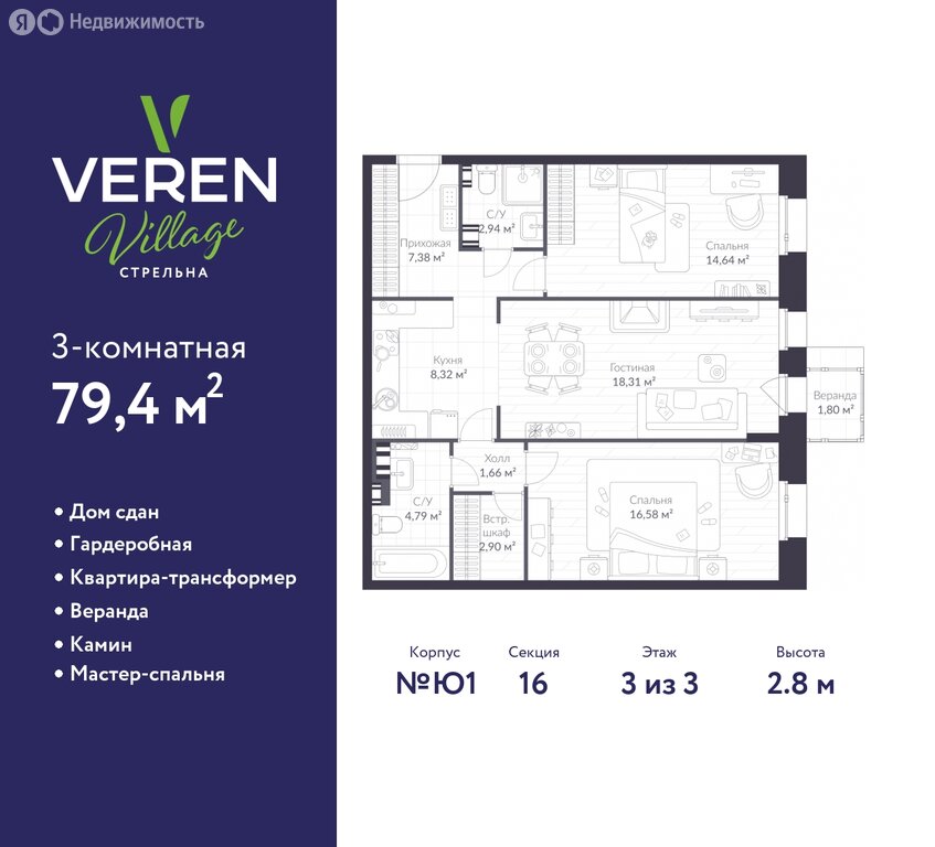 Варианты планировок ЖК VEREN VILLAGE стрельна - планировка 2