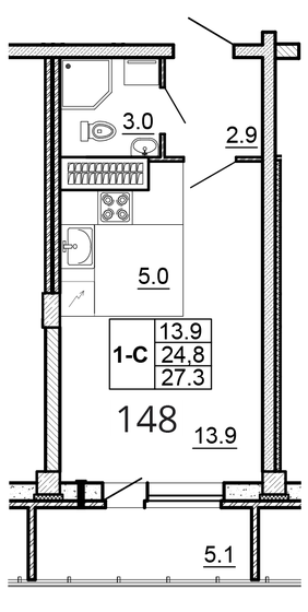 27,6 м², квартира-студия 2 760 000 ₽ - изображение 6
