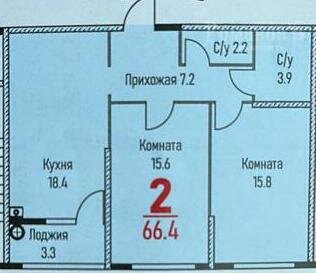 Квартира 66,4 м², 2-комнатная - изображение 1