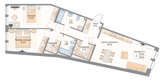 93 м², 2-комнатная квартира 40 968 000 ₽ - изображение 61