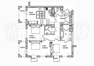 Квартира 91,7 м², 3-комнатная - изображение 1