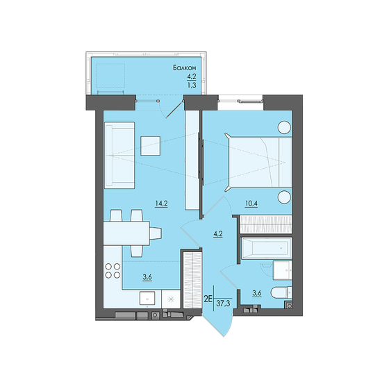 37,3 м², 2-комнатная квартира 4 995 000 ₽ - изображение 1