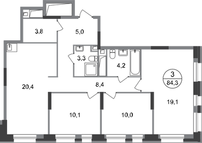 Квартира 84,3 м², 3-комнатная - изображение 1