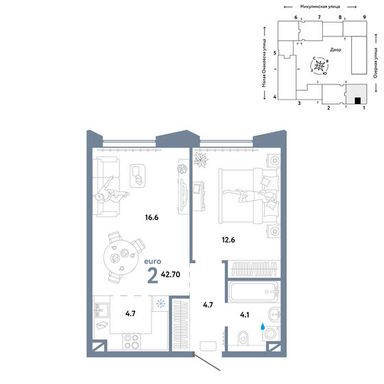 42,7 м², 2-комнатная квартира 19 190 000 ₽ - изображение 1