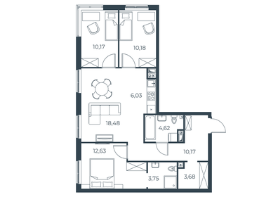 Квартира 79,7 м², 3-комнатная - изображение 1