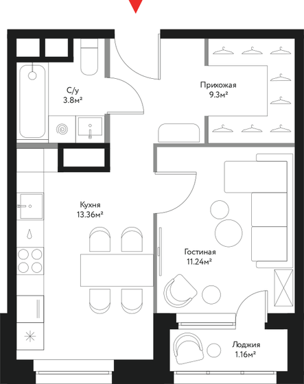 38,9 м², 1-комнатная квартира 17 646 210 ₽ - изображение 24