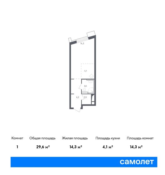 29,6 м², апартаменты-студия 10 002 422 ₽ - изображение 1