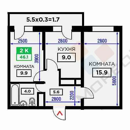 46,5 м², 2-комнатная квартира 5 250 000 ₽ - изображение 18