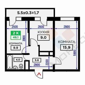 Квартира 46,5 м², 2-комнатная - изображение 1