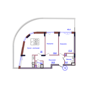 Квартира 136,1 м², 2-комнатные - изображение 1