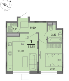 Квартира 35,5 м², 1-комнатная - изображение 1