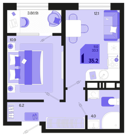 35,2 м², 1-комнатная квартира 5 244 800 ₽ - изображение 3