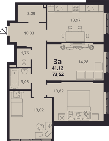 73,5 м², 3-комнатная квартира 7 352 000 ₽ - изображение 1