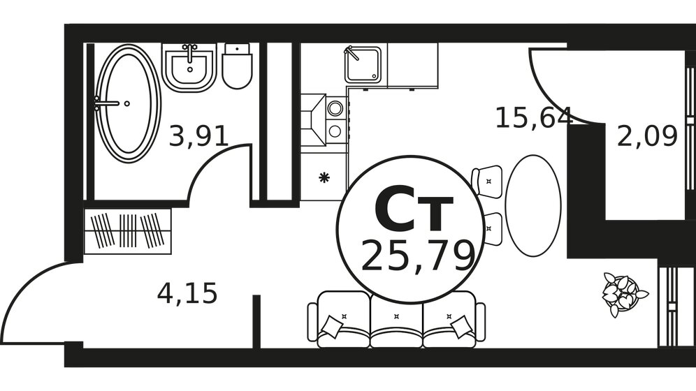 26 м², квартира-студия 3 950 000 ₽ - изображение 1