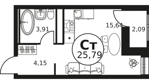 Квартира 26 м², студия - изображение 1