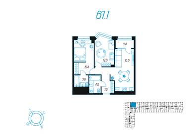 Квартира 67,1 м², 2-комнатная - изображение 1