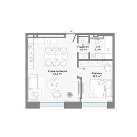 Квартира 53,1 м², 1-комнатные - изображение 1