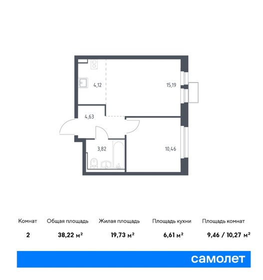 38,2 м², 1-комнатная квартира 8 316 976 ₽ - изображение 1