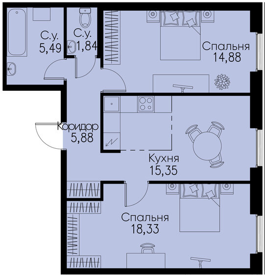 61,8 м², 2-комнатная квартира 20 631 180 ₽ - изображение 1