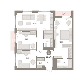 Квартира 96 м², 3-комнатная - изображение 1