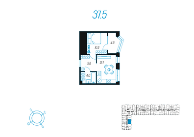 Квартира 37,5 м², 1-комнатная - изображение 1