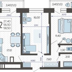 Квартира 58,5 м², 2-комнатная - изображение 2