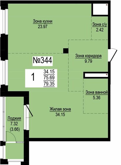 79,4 м², 1-комнатная квартира 27 695 000 ₽ - изображение 1