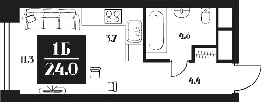 24 м², апартаменты-студия 13 680 000 ₽ - изображение 1