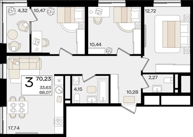 70 м², 3-комнатная квартира 21 000 000 ₽ - изображение 57