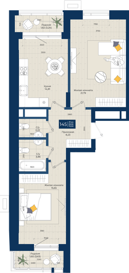 70 м², 2-комнатная квартира 18 900 000 ₽ - изображение 1