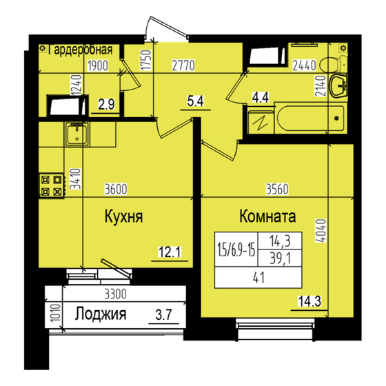 41 м², 1-комнатная квартира 9 039 427 ₽ - изображение 1
