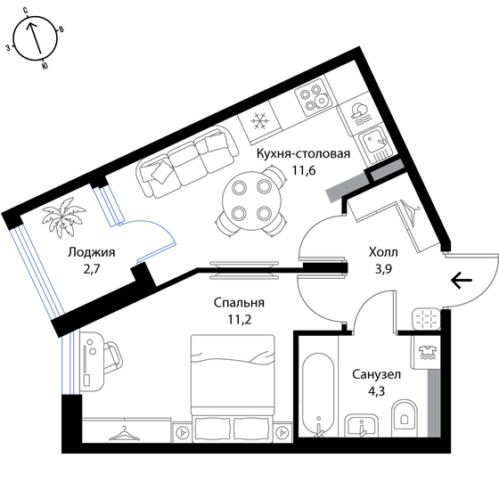 32,4 м², 1-комнатная квартира 5 799 600 ₽ - изображение 1