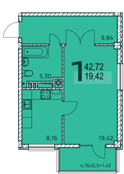 42,7 м², 1-комнатная квартира 7 924 560 ₽ - изображение 1