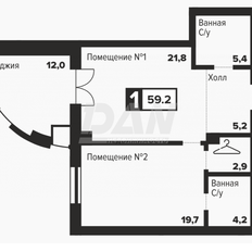 Квартира 59,2 м², 1-комнатные - изображение 2