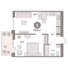 Квартира 49,9 м², 1-комнатная - изображение 3