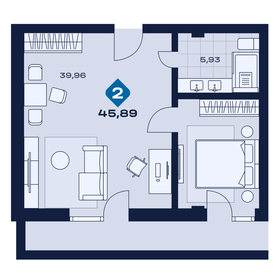 Квартира 45,9 м², 2-комнатные - изображение 1