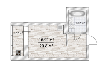 Квартира 20,8 м², 1-комнатная - изображение 1