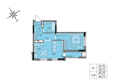 43,7 м², 2-комнатная квартира 3 850 000 ₽ - изображение 34