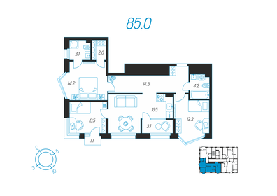 126,8 м², 3-комнатная квартира 18 600 000 ₽ - изображение 71