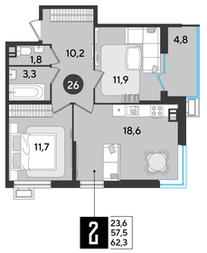 62,6 м², 2-комнатная квартира 9 753 080 ₽ - изображение 34