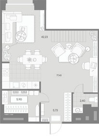 Квартира 76,6 м², 1-комнатная - изображение 1