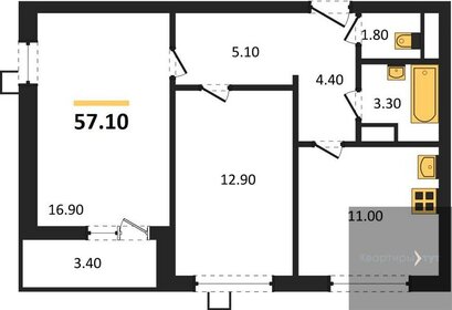 Квартира 57,1 м², 2-комнатная - изображение 1