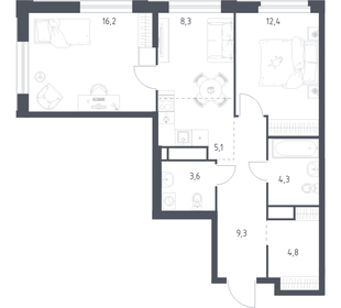 Квартира 64 м², 2-комнатная - изображение 1