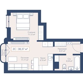 Квартира 38,5 м², 1-комнатная - изображение 1